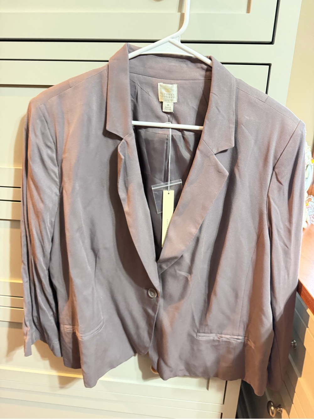 Lauren Conrad Blazer Women’s Size 18 Gray Taupe Purple Long Sleeve NWT